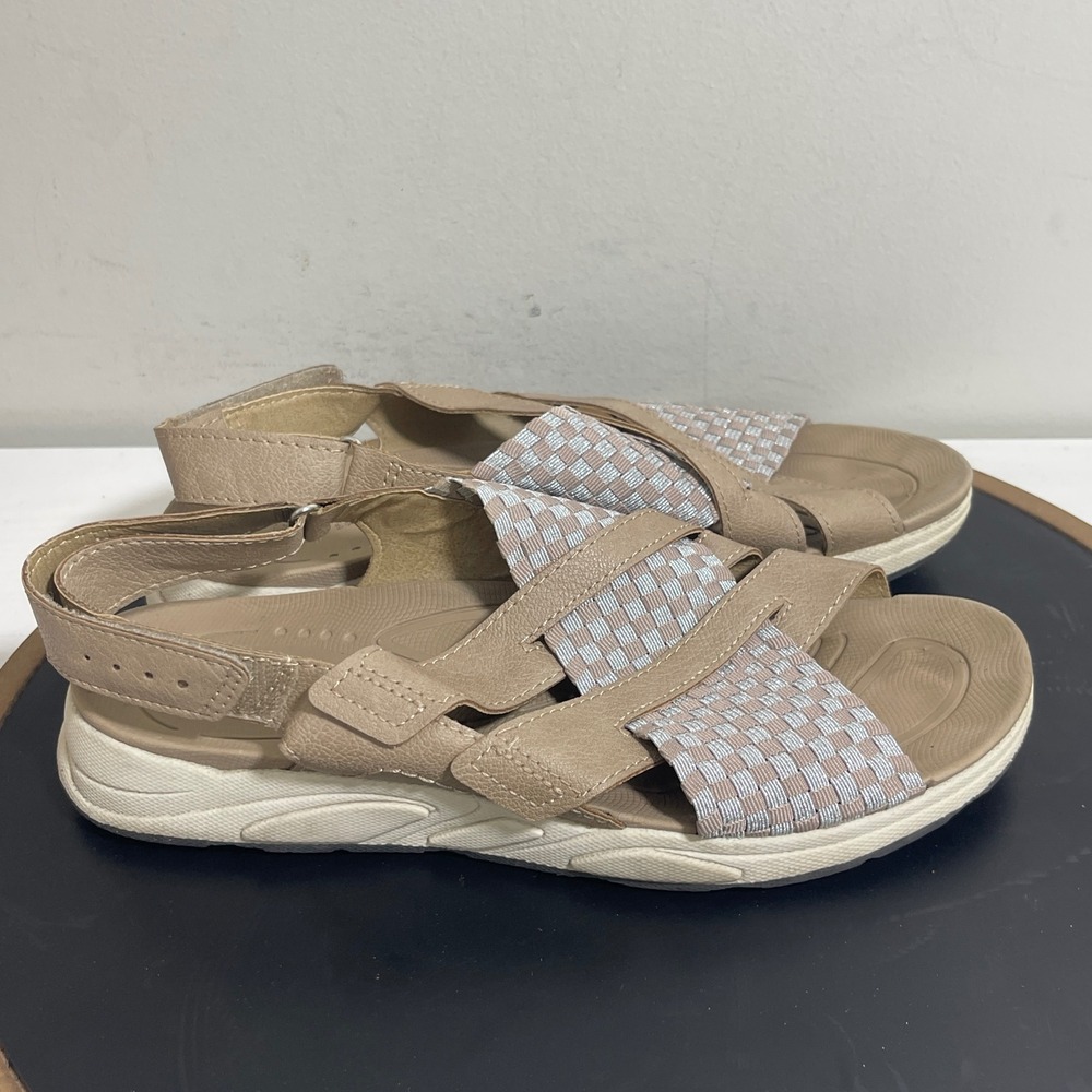 Earth Spirit Sandals Women 9 Beige Tan Woven Elastic Strap Comfort Slingback